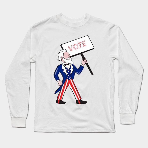 Uncle Sam Placard Vote Standing Cartoon Long Sleeve T-Shirt by retrovectors